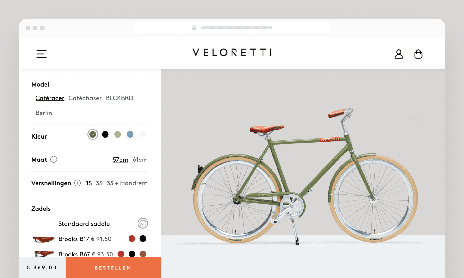 Example of a page where you can buy Veloretti's bicycle online